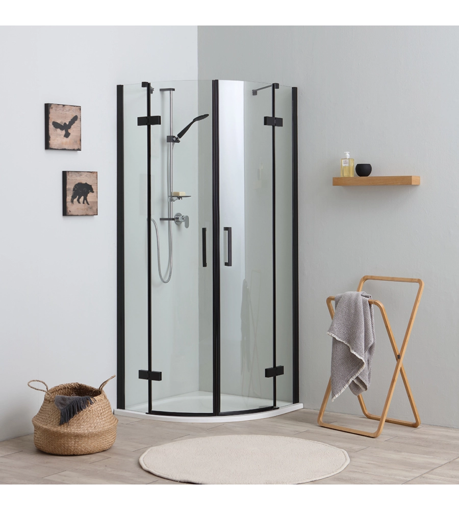 BOX DOCCIA "STELLA" SEMICIRCOLARE ALLUMINIO NERO, 80X80X190 CM